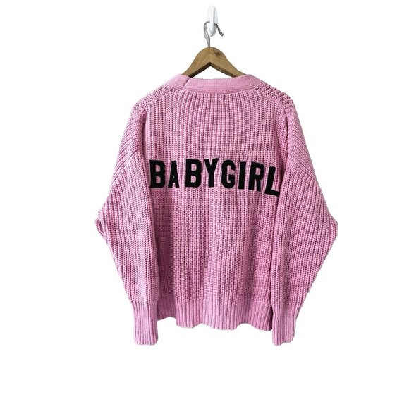 Adika Bubblegum Pink Babygirl Embroidered Oversized Button Up Cardigan Coquette - Picture 1 of 10